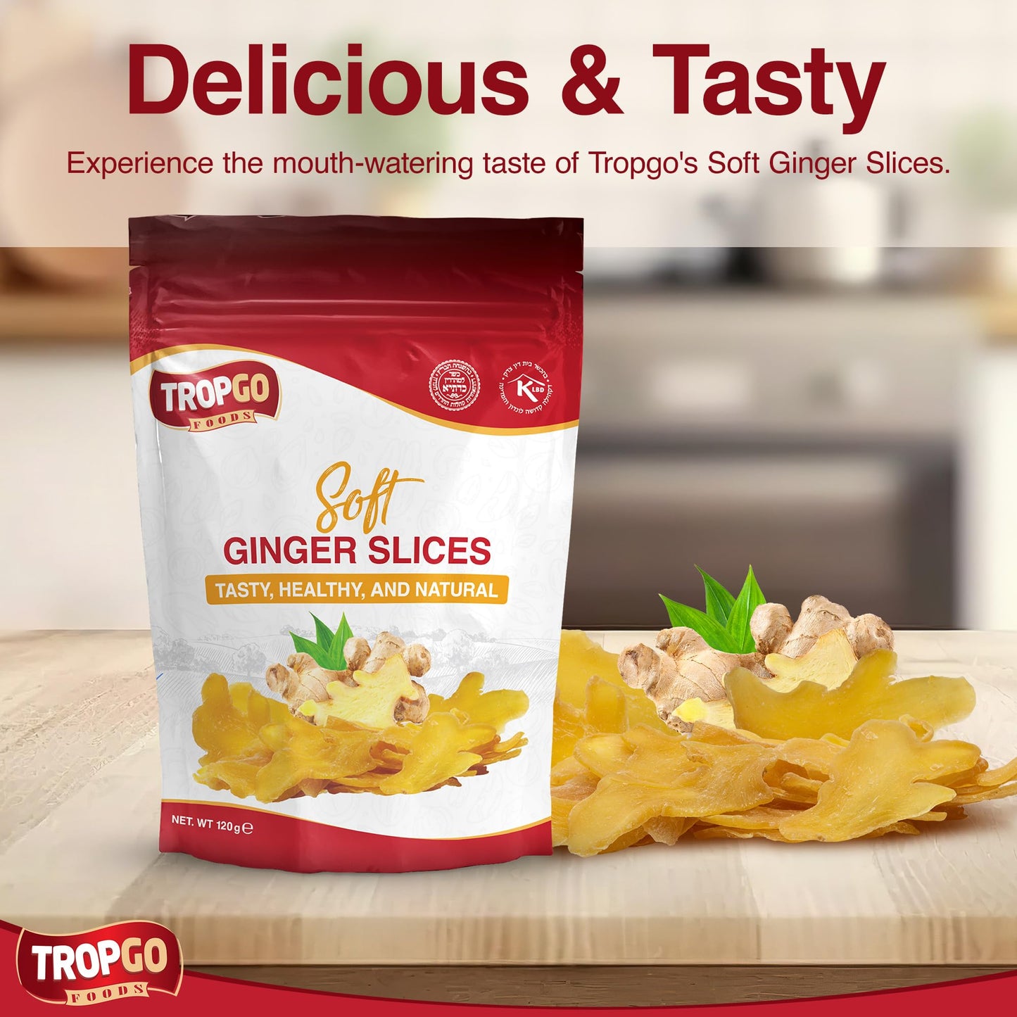 Tropgo Soft Ginger Slices 120g, Sweet & Fiery Chewy Ginger Snack - Parent