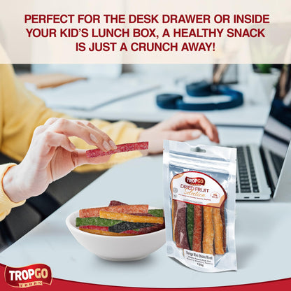 Tropgo Fruity Chewy Mini Sticks | Sugar-Coated Fruit-Flavoured Snack | Peach, Passion Fruit, Kiwi, Blueberry, Strawberry & Raspberry | 120g