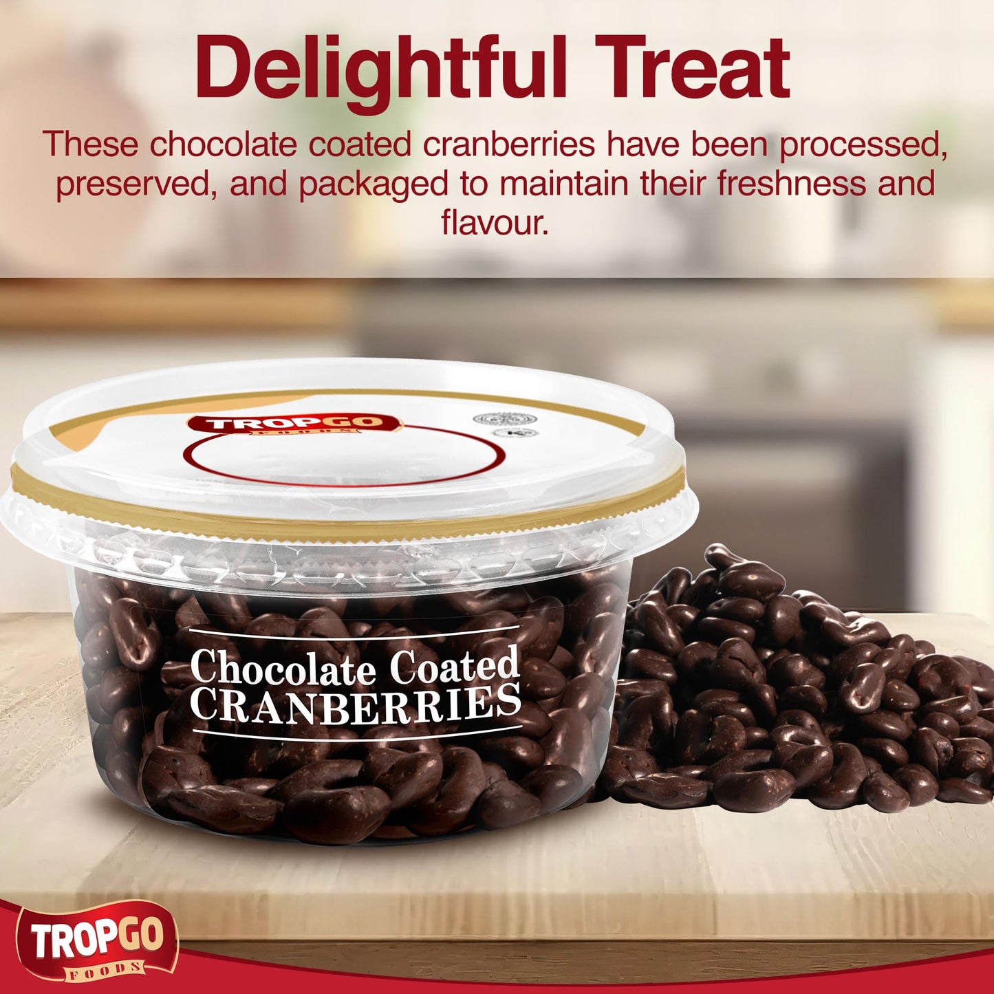 Tropgo Chocolate Cranberries 150gm Chocolate Tub - Non-GMO Cranberries Coated in Dark Chocolates - Ready-to-Eat Choco Snacks