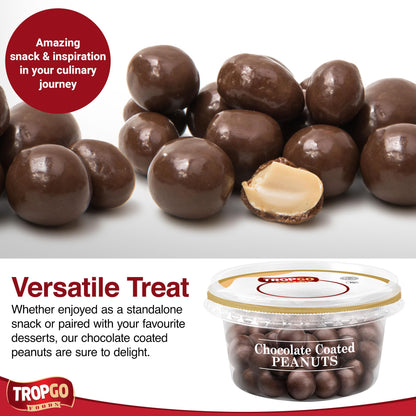 Tropgo Chocolate Peanuts 150g Chocolate Tub - Non-GMO Peanuts Coated in Dark Chocolates - Ready-to-Eat Choco Snacks