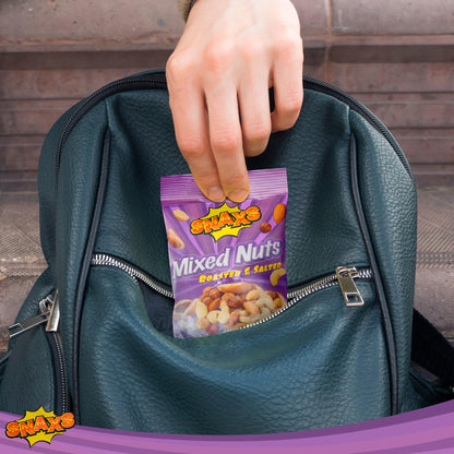 Snaxs Roasted Salted Mixed Nuts 12 x 40g - Almonds, Brazil, Cashews, Peanuts & Hazelnuts - Healthy Kosher Snack with Fibre, Protein & Minerals - Ideal for Snacking