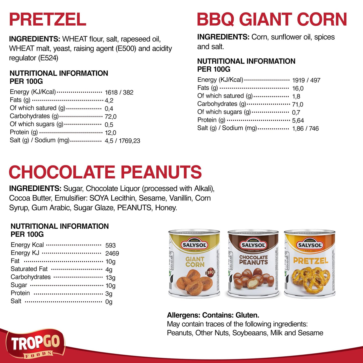 Salysol 3 Pack Mini Can Gift Snack Variety – Salted Pretzel 25g, BBQ Giant Corn 30g, Chocolate Peanuts 50g – Gift Box Snack Set for Men and Women