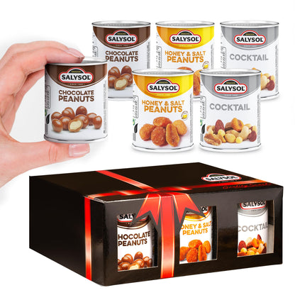Salysol Snacks Nuts – Chocolate Peanuts, Honey Peanuts, Spicy Cocktail 6 x 50g – Chocolate Gift Box – Delicious Pure Natural Nuts – Thoughtful Gift Sets for Him and Her