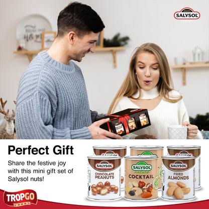 Salysol Snacks Nuts – Chocolate Peanuts, Nature Cocktail, Fried Almonds 6x50g – Chocolate Gift Box – Delicious Natural Nuts – Thoughtful Gift Sets for Him & Her
