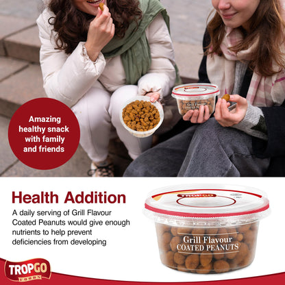 Tropgo Grill Flavour Coated Peanuts 150g - Crunchy Roasted Peanuts with Savoury BBQ Seasoning - Bold & Smoky Snack in Resealable Tub for Freshness - Ideal for Parties, Game and Movie Nights