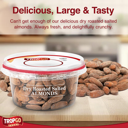 Tropgo Roasted Salted Almonds 180g Tub - Pack of 2 - Almond Nuts in Resealable and Recyclable Tub - Wholesome Trail Mix with Fibre, Protein, and Essential Minerals - Healthy Nuts for All Ages