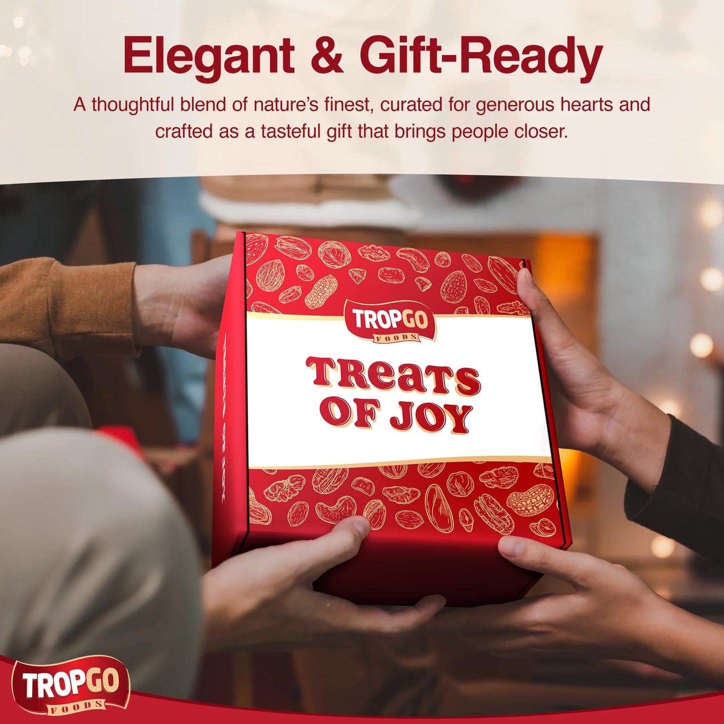 Tropgo Treats of Joy - Tasty Dried Fruit Snacks, Nut Selection Gift Box with Heart Sticker, Felts and Heart Pen - Roasted Nuts & Chocolate Gifts for Him and Her