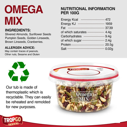 Tropgo Omega Mix 200g - Premium Nuts, Seeds, and Dried Fruit in Resealable and Recyclable Tub - Parent