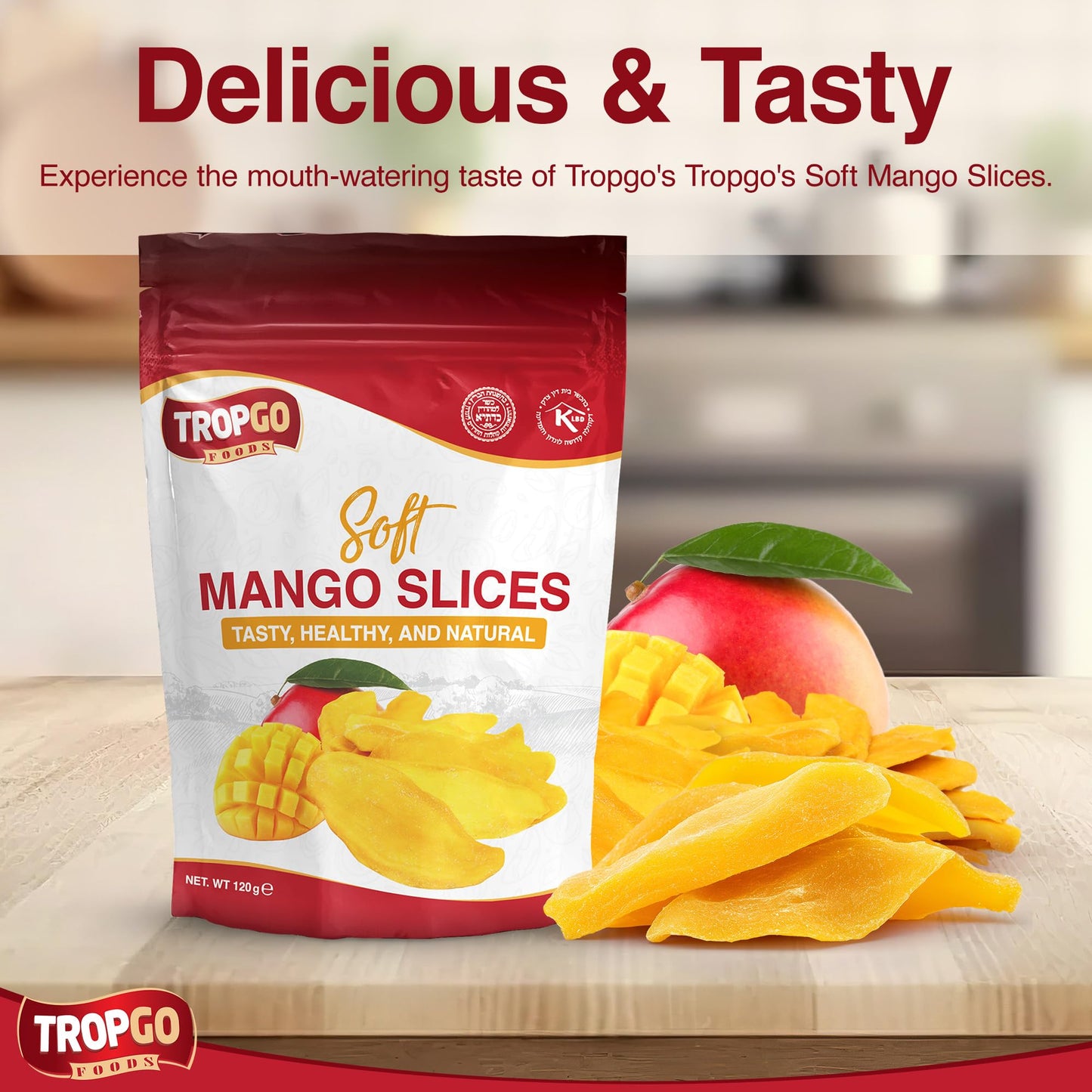 Tropgo Soft Dried Mango Slices - 120g Resealable Bag, Natural Soft Mango Sweets - Parent