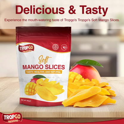 Tropgo Soft Dried Mango Slices - 120g Resealable Bag, Natural Soft Mango Sweets - Parent