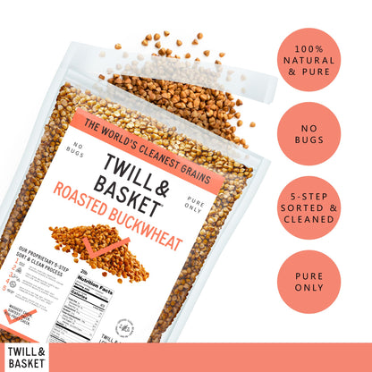 Twill & Basket Roasted Buckwheat 907g (2lb) - Buckwheat for Cooking, Salads, Soups, Porridge & Grain Bowls - Kosher Food, Vegan Meals, Non-GMO, Plant-Based Protein Source