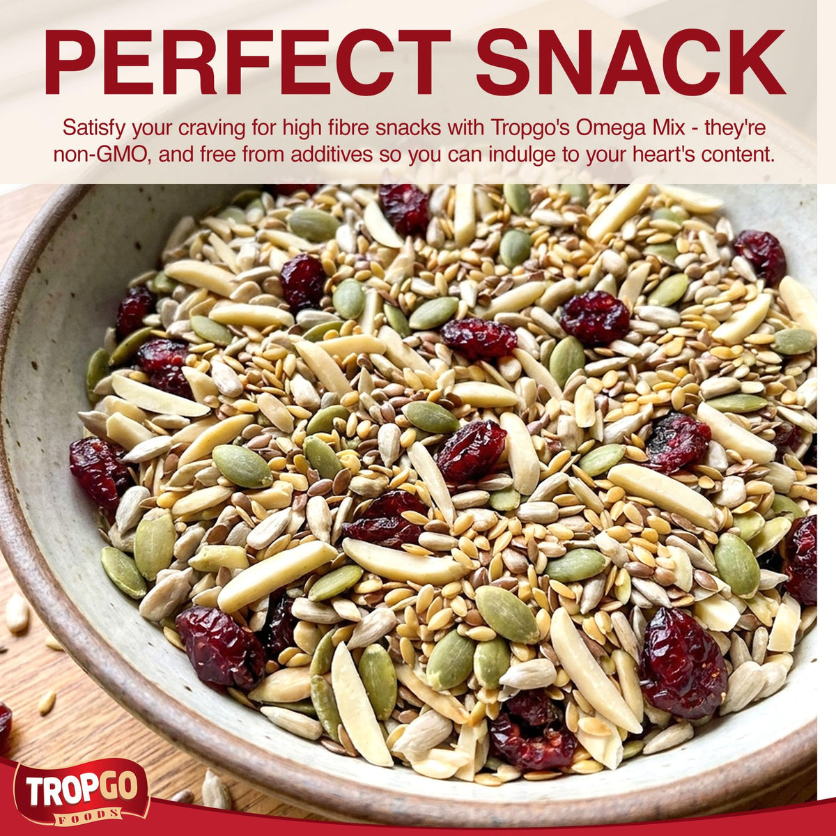 Tropgo Omega Mix 200g - Premium Nuts, Seeds, and Dried Fruit in Resealable and Recyclable Tub - Parent