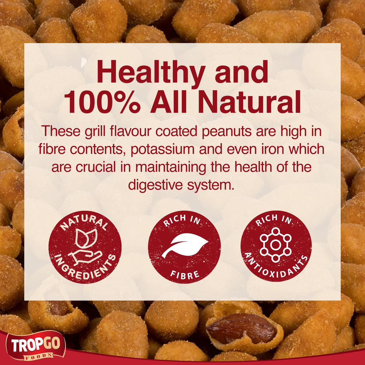 Tropgo Grill Flavour Coated Peanuts 150g - Crunchy Roasted Peanuts with Savoury BBQ Seasoning - Bold & Smoky Snack in Resealable Tub for Freshness - Ideal for Parties, Game and Movie Nights