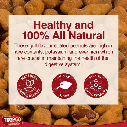Tropgo Grill Flavour Coated Peanuts 150g - Crunchy Roasted Peanuts with Savoury BBQ Seasoning - Bold & Smoky Snack in Resealable Tub for Freshness - Ideal for Parties, Game and Movie Nights