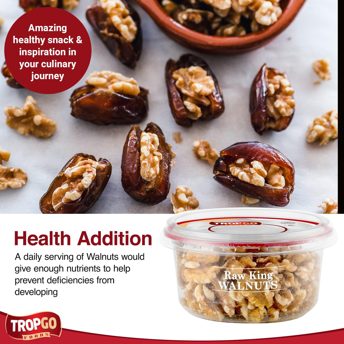 Tropgo Raw King Walnuts - Whole Food Unsalted Nuts in a Resealable and Recyclable Tub - Parent