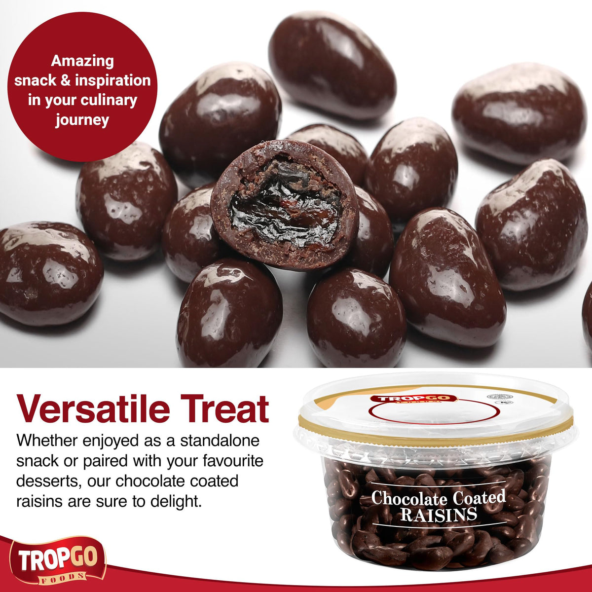 Tropgo Chocolate Raisins 150gm Chocolate Tub - Non-GMO Raisins Coated in Dark Chocolates - Ready-to-Eat Choco Snacks