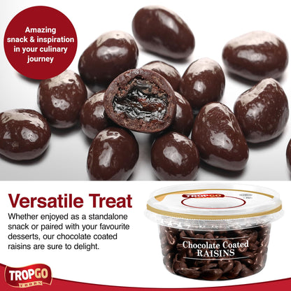 Tropgo Chocolate Raisins 150gm Chocolate Tub - Non-GMO Raisins Coated in Dark Chocolates - Ready-to-Eat Choco Snacks
