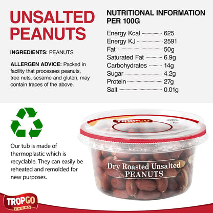 Tropgo Roasted Unsalted Peanuts 200g Tub - Peanuts in Resealable and Recyclable Tub - Parent