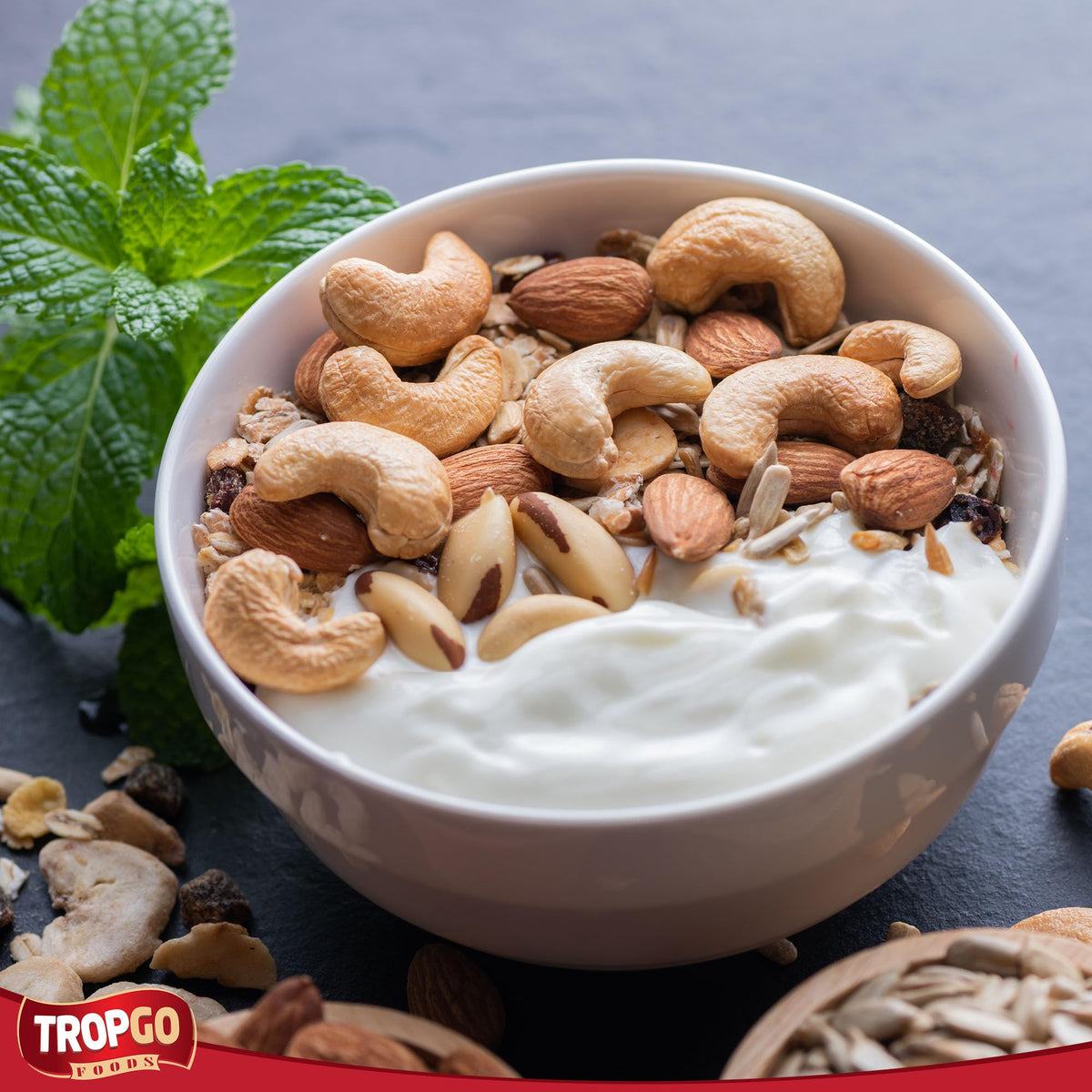 Tropgo Roasted Unsalted Mixed Nuts 1kg - Dry Roasted, No Oil Used, Nut Snacks with Fibre, Protein and Minerals - Perfect for Snacking, Includes Almonds, Brazil, Cashews, Peanuts, & Hazelnuts