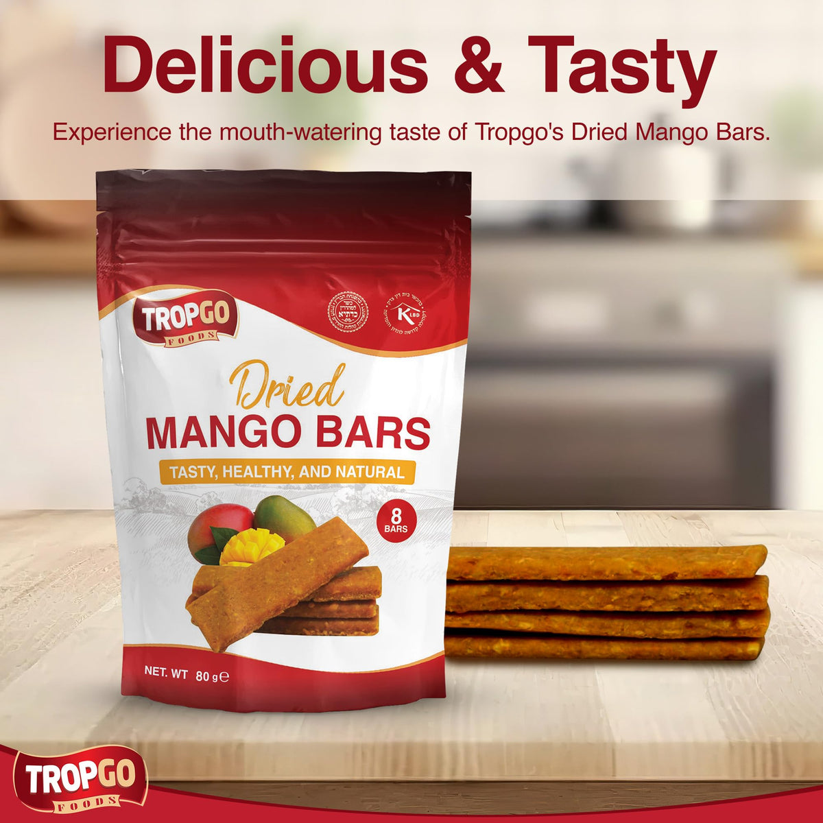 Tropgo Dried Mango Bars - 8 Bars – Healthy Fruit Snack Made from 100% Mango - Parent