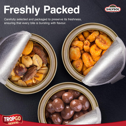 Salysol 3 Pack Mini Can Snack Variety – BBQ Giant Corn 30g, Chocolate Peanuts 50g, Spicy BBQ Cocktail 50g – Gift Box Snack Set for Men and Women