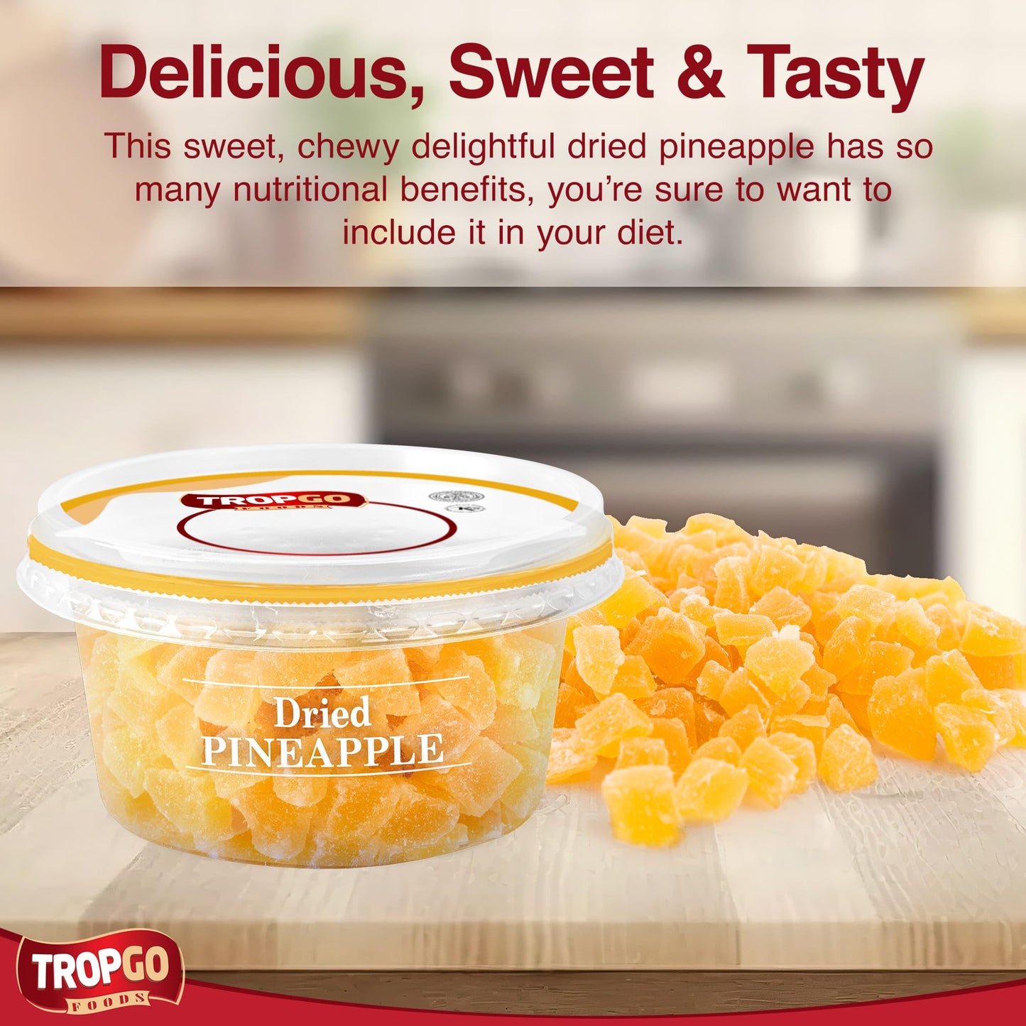 Tropgo Diced Pineapple 200g Dried Fruit Snacks in Resealable and Recyclable Tub - Parent