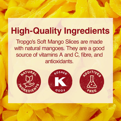 Tropgo Soft Dried Mango Slices - 120g Resealable Bag, Natural Soft Mango Sweets - Parent