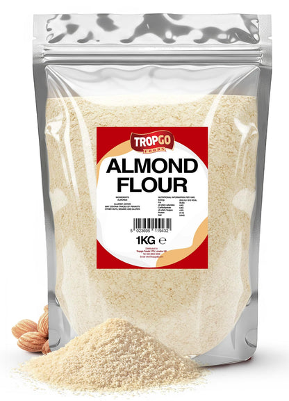 Tropgo Almond Flour 1kg - Finely Ground Blanched Almonds - Baking Ingredient, Low Carb Powder for Cakes, Bread, Pastry, Protein Rich Grain Alternative - Pantry Essential