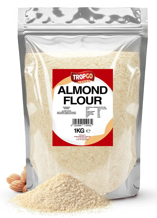 Tropgo Almond Flour 1kg - Finely Ground Blanched Almonds - Baking Ingredient, Low Carb Powder for Cakes, Bread, Pastry, Protein Rich Grain Alternative - Pantry Essential