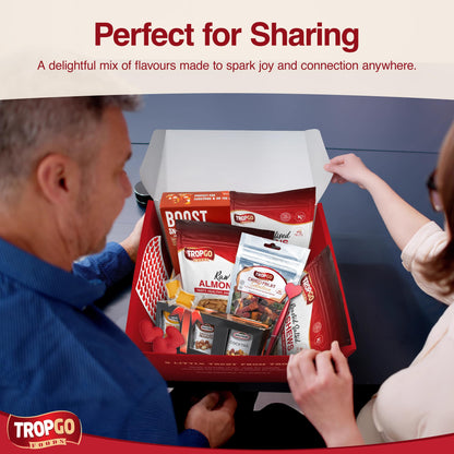 Tropgo Treats of Joy - Tasty Dried Fruit Snacks, Nut Selection Gift Box with Heart Sticker, Felts and Heart Pen - Roasted Nuts & Chocolate Gifts for Him and Her