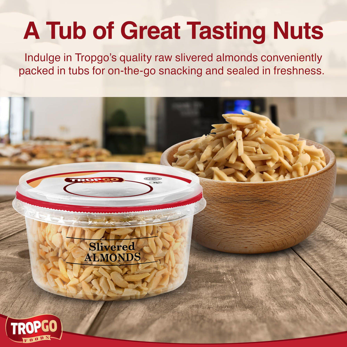 Tropgo Slivered Raw Almonds - Fresh Chopped Almond Nuts in a Resealable and Recyclable Tub - Parent