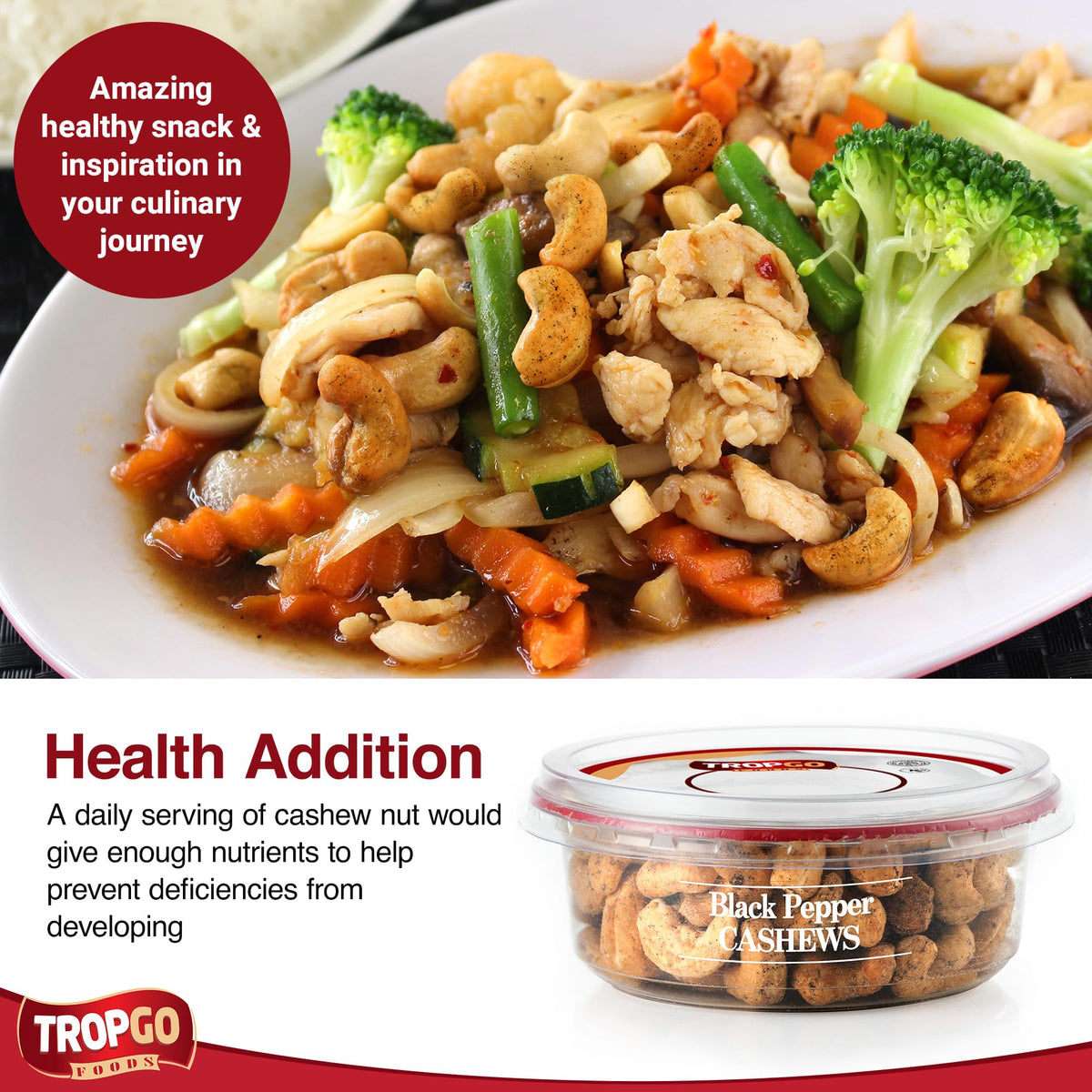 Roasted Salted Black Pepper Cashews - Healthy Flavoured Nuts in a Resealable and Recyclable Tub - Parent