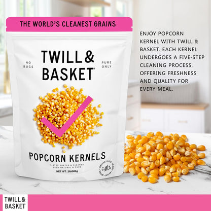 Twill & Basket Popcorn Seeds 2 lb – Hand-Picked Non-GMO, Kosher Snack – Fluffy, Tender Kernels for Homemade Popcorn – High Fibre, Bulk Size