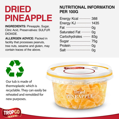 Tropgo Diced Pineapple 200g Dried Fruit Snacks in Resealable and Recyclable Tub - Parent