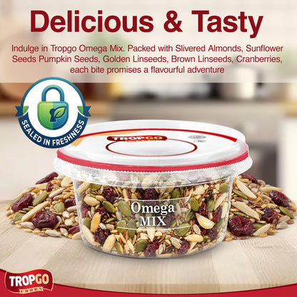 Tropgo Omega Mix 200g - Premium Nuts, Seeds, and Dried Fruit in Resealable and Recyclable Tub - Parent
