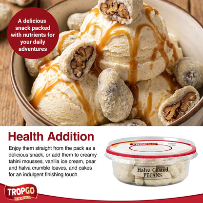 Tropgo Halva Coated Pecans 120g - Sweet Sesame Crunch & Buttery Pecan Nuts - Coated Nuts Snack with Natural Ingredients - Kosher, Non-GMO, Protein-Rich Treat