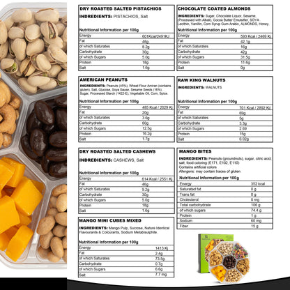Tropgo 7 Sections Mixed Nuts & Chocolate Gift Box (Green) – Snack Gift with Pistachios, Cashews, Peanuts, Mango Mini Cubes & Bites, Walnuts & Chocolate Almonds