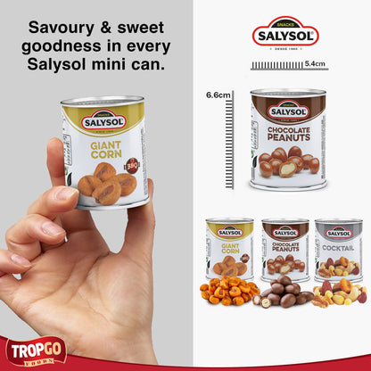 Salysol 3 Pack Mini Can Snack Variety – BBQ Giant Corn 30g, Chocolate Peanuts 50g, Spicy BBQ Cocktail 50g – Gift Box Snack Set for Men and Women