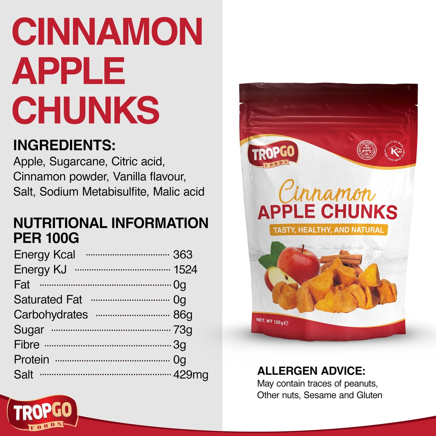 Tropgo Dried Cinnamon Apple Chunks 120g Natural Dried Fruit - Parent