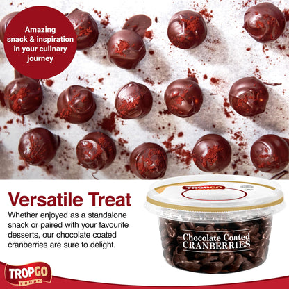 Tropgo Chocolate Cranberries 150gm Chocolate Tub - Non-GMO Cranberries Coated in Dark Chocolates - Ready-to-Eat Choco Snacks