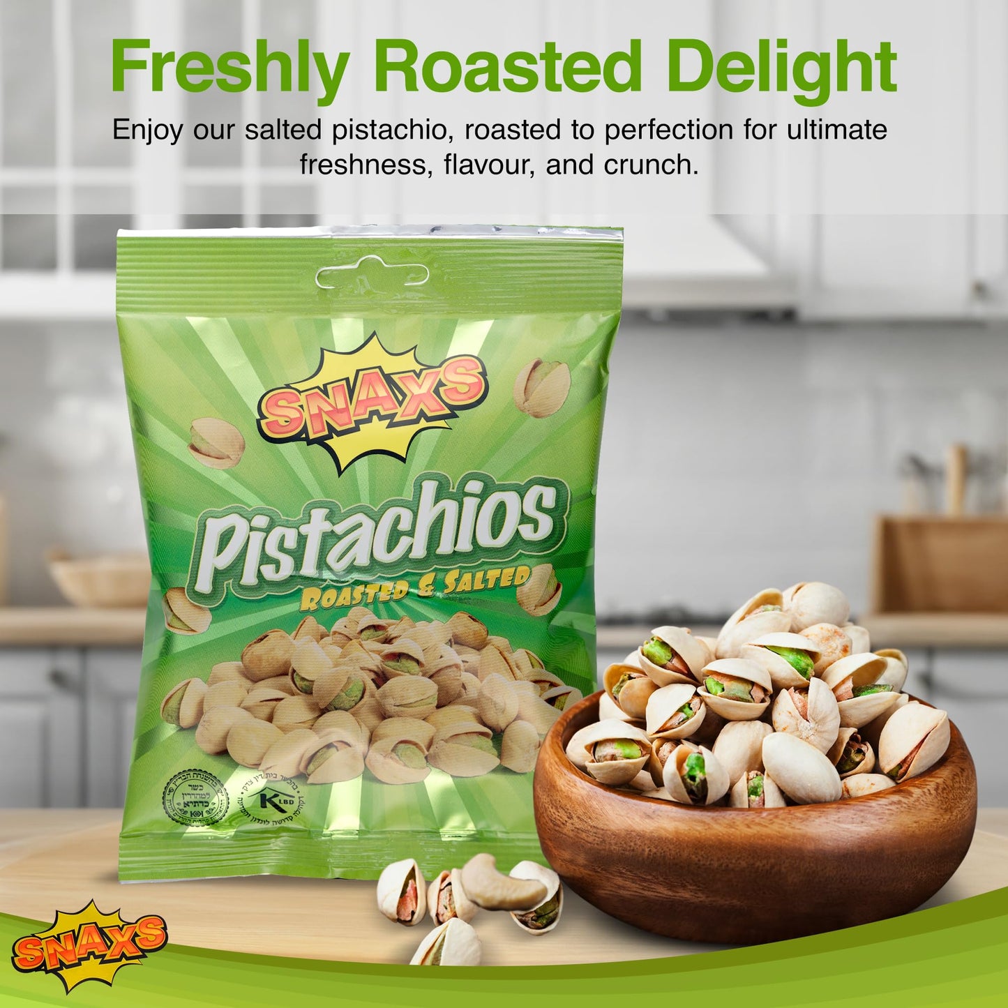Snaxs Roasted Pistachio Nuts 150g - Salted Nuts with Fibre, Protein, and Minerals - Healthy Kosher Pistachios Ideal for Snacking