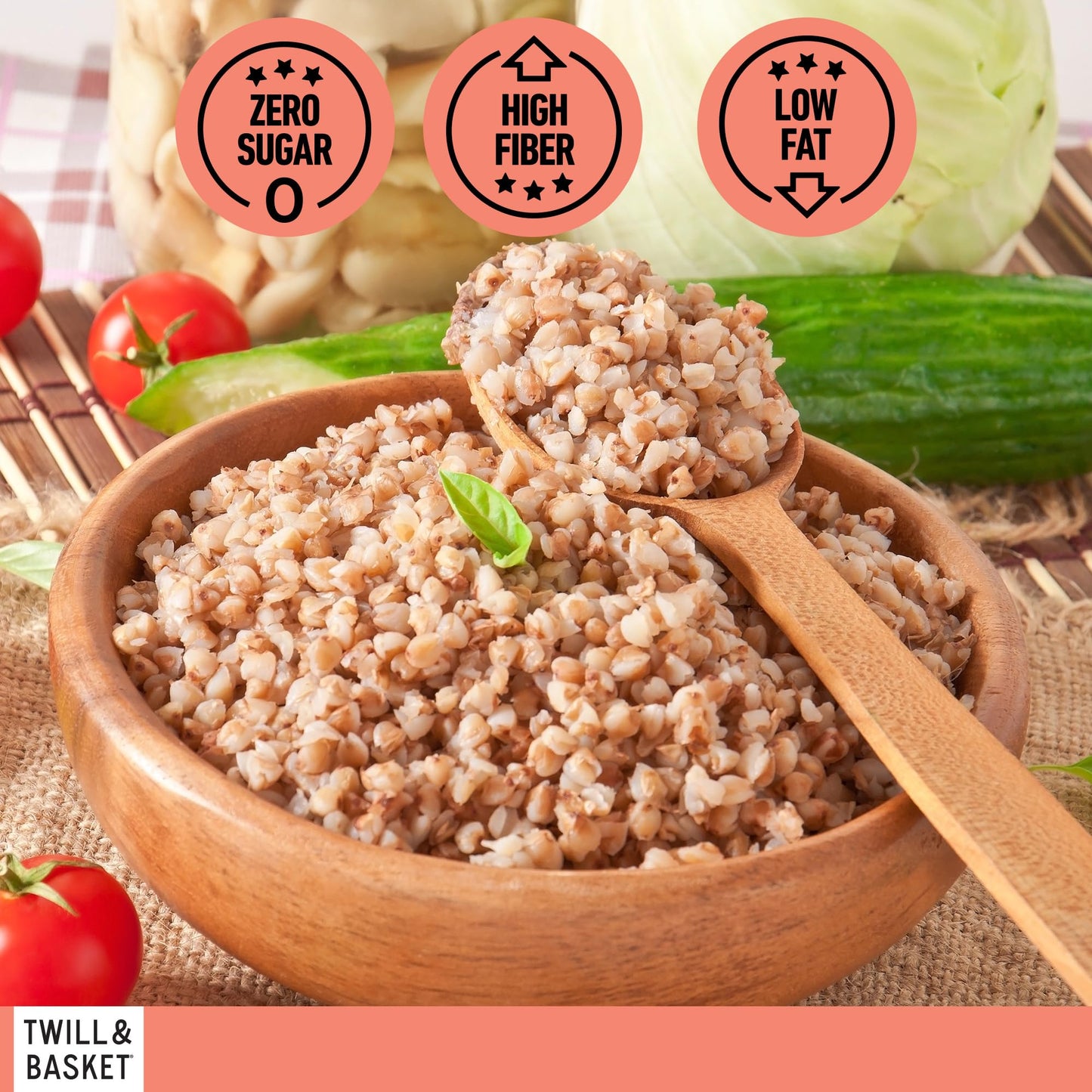 Twill & Basket Roasted Buckwheat 907g (2lb) - Buckwheat for Cooking, Salads, Soups, Porridge & Grain Bowls - Kosher Food, Vegan Meals, Non-GMO, Plant-Based Protein Source