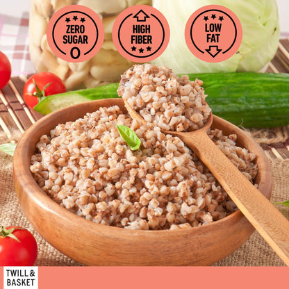 Twill & Basket Roasted Buckwheat 907g (2lb) - Buckwheat for Cooking, Salads, Soups, Porridge & Grain Bowls - Kosher Food, Vegan Meals, Non-GMO, Plant-Based Protein Source