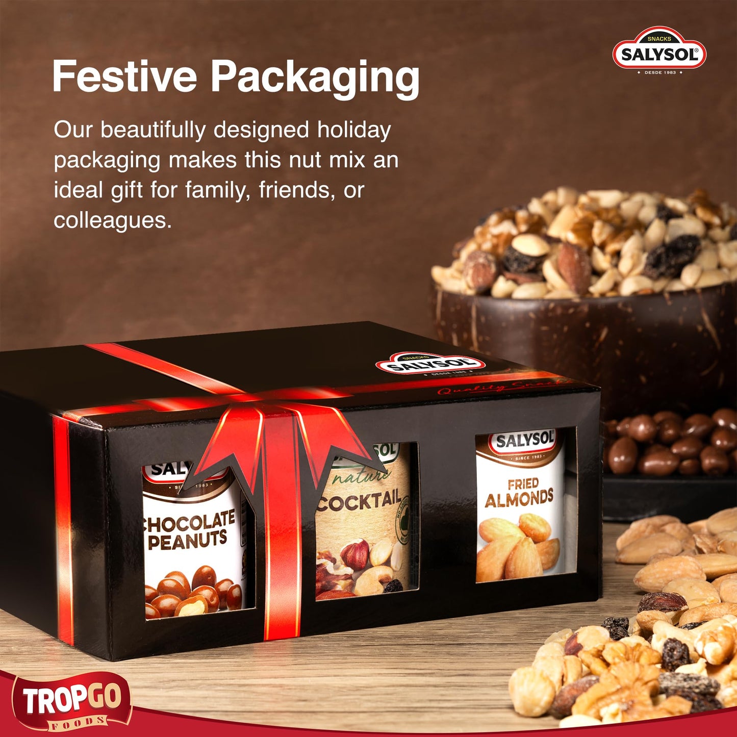 Salysol Snacks Nuts – Chocolate Peanuts, Nature Cocktail, Fried Almonds 6x50g – Chocolate Gift Box – Delicious Natural Nuts – Thoughtful Gift Sets for Him & Her