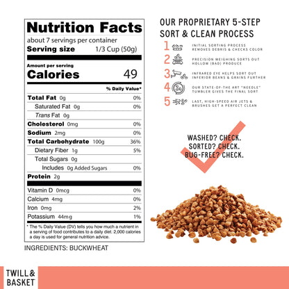 Twill & Basket Roasted Buckwheat 907g (2lb) - Buckwheat for Cooking, Salads, Soups, Porridge & Grain Bowls - Kosher Food, Vegan Meals, Non-GMO, Plant-Based Protein Source