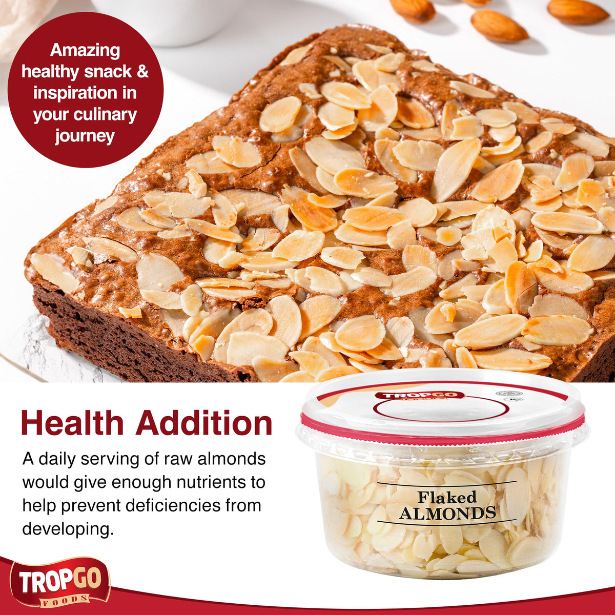 Tropgo Flaked Almonds - Finely Sliced Almond Nuts in a Resealable and Recyclable Tub - Parent