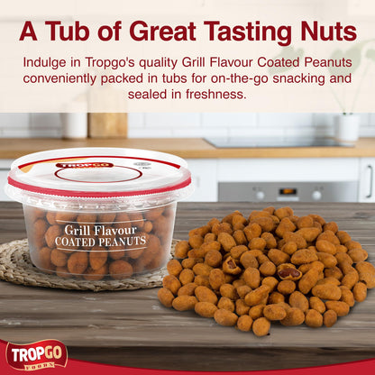 Tropgo Grill Flavour Coated Peanuts 150g - Crunchy Roasted Peanuts with Savoury BBQ Seasoning - Bold & Smoky Snack in Resealable Tub for Freshness - Ideal for Parties, Game and Movie Nights