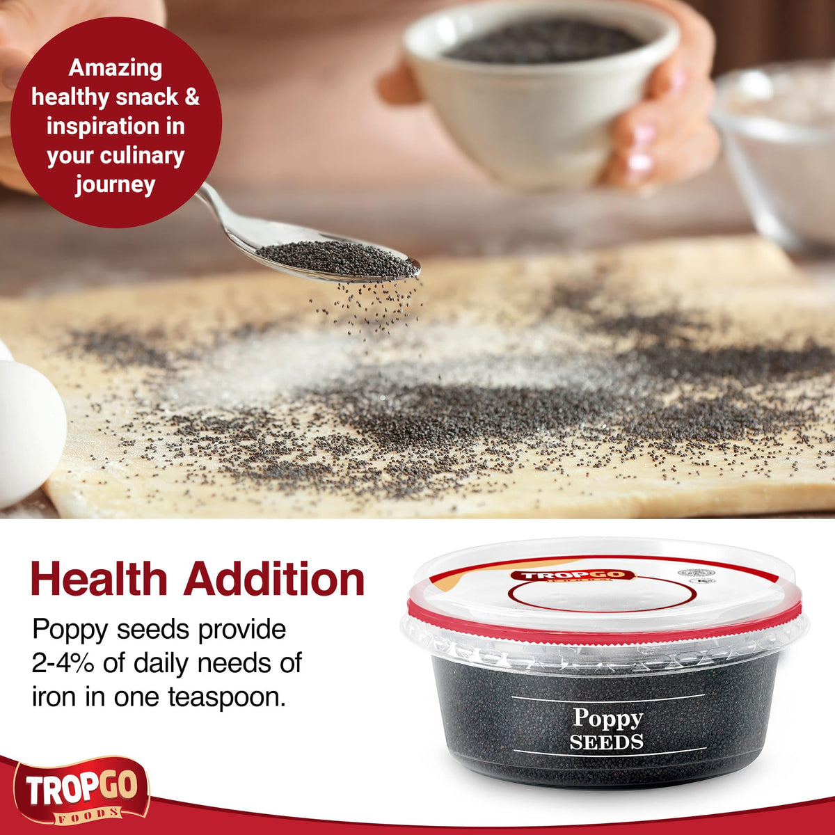Tropgo Poppy Seeds 200g - Non-GMO, in Resealable and Recyclable Tub - Parent