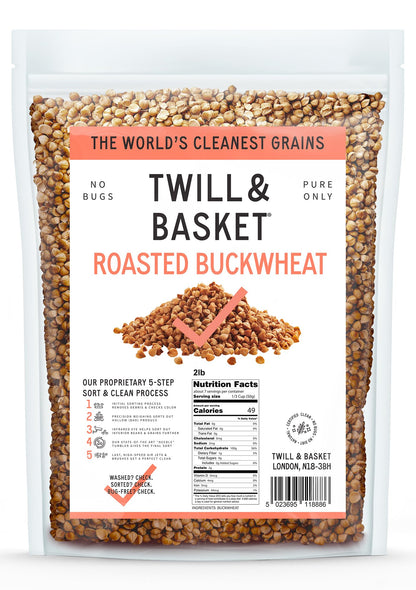 Twill & Basket Roasted Buckwheat 907g (2lb) - Buckwheat for Cooking, Salads, Soups, Porridge & Grain Bowls - Kosher Food, Vegan Meals, Non-GMO, Plant-Based Protein Source