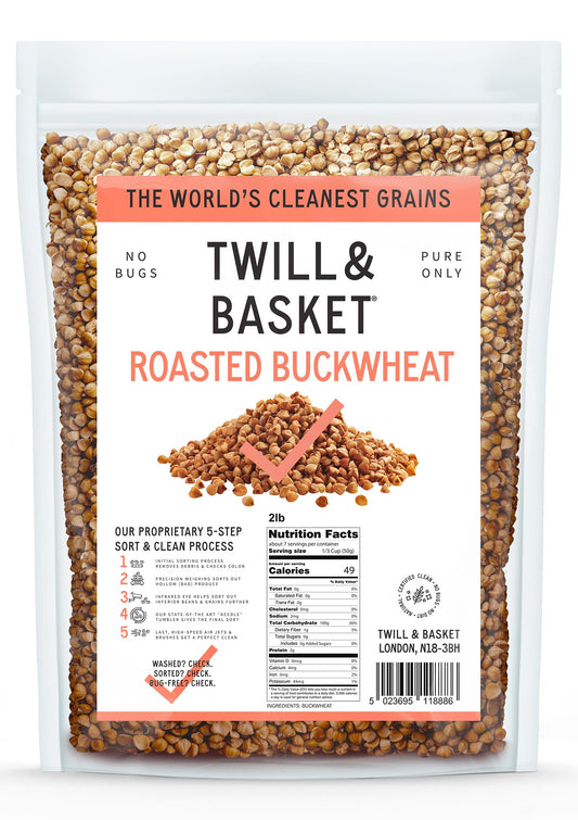 Twill & Basket Roasted Buckwheat 907g (2lb) - Buckwheat for Cooking, Salads, Soups, Porridge & Grain Bowls - Kosher Food, Vegan Meals, Non-GMO, Plant-Based Protein Source
